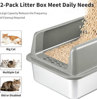 Kirecoo 2 Pack Medium Semi-Enclosed Stainless Steel Cat Litter Box - Grey / Large - image 3