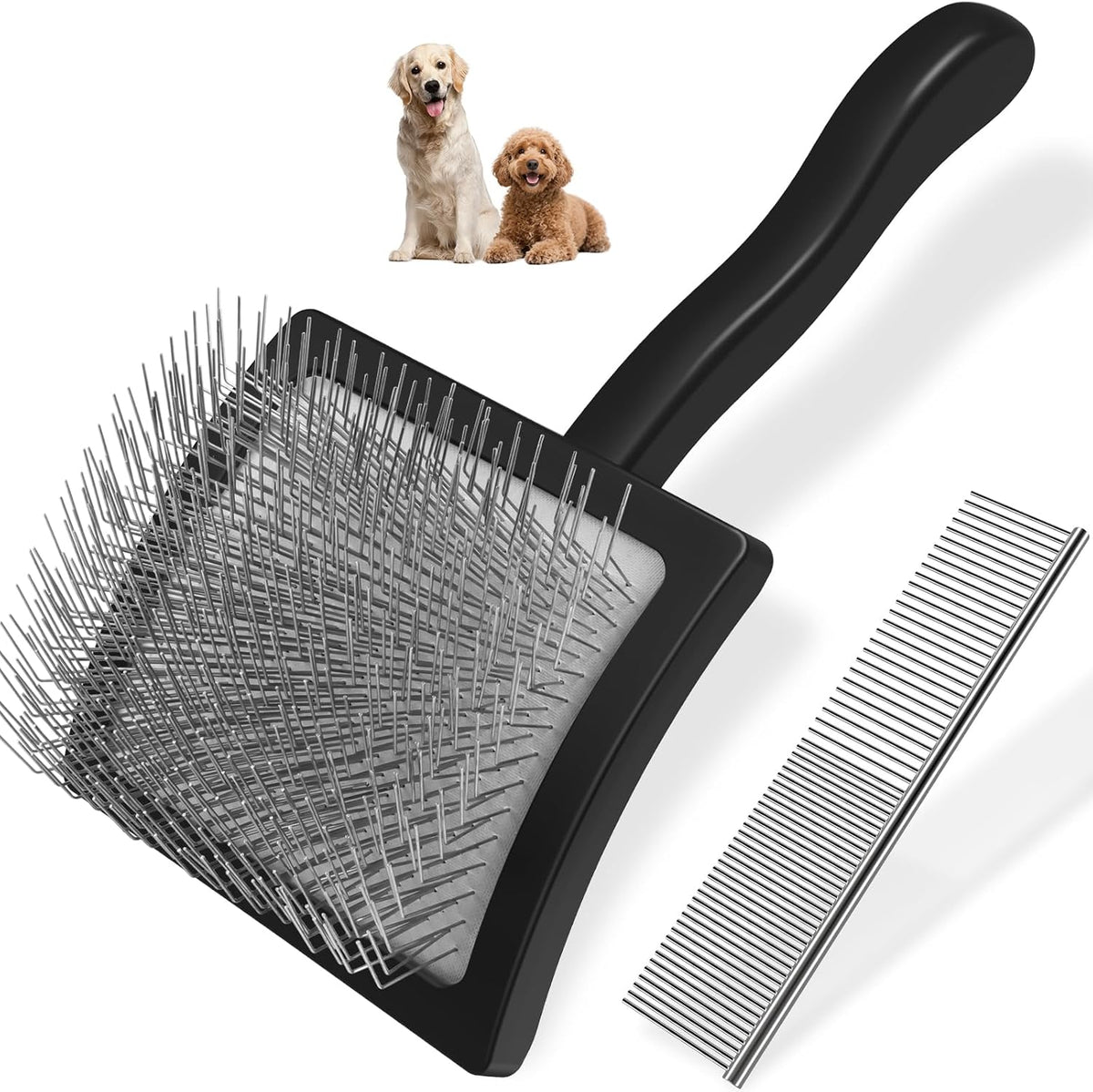 2PCS Slicker Brush for Dogs & Pet Comb - Black / Large