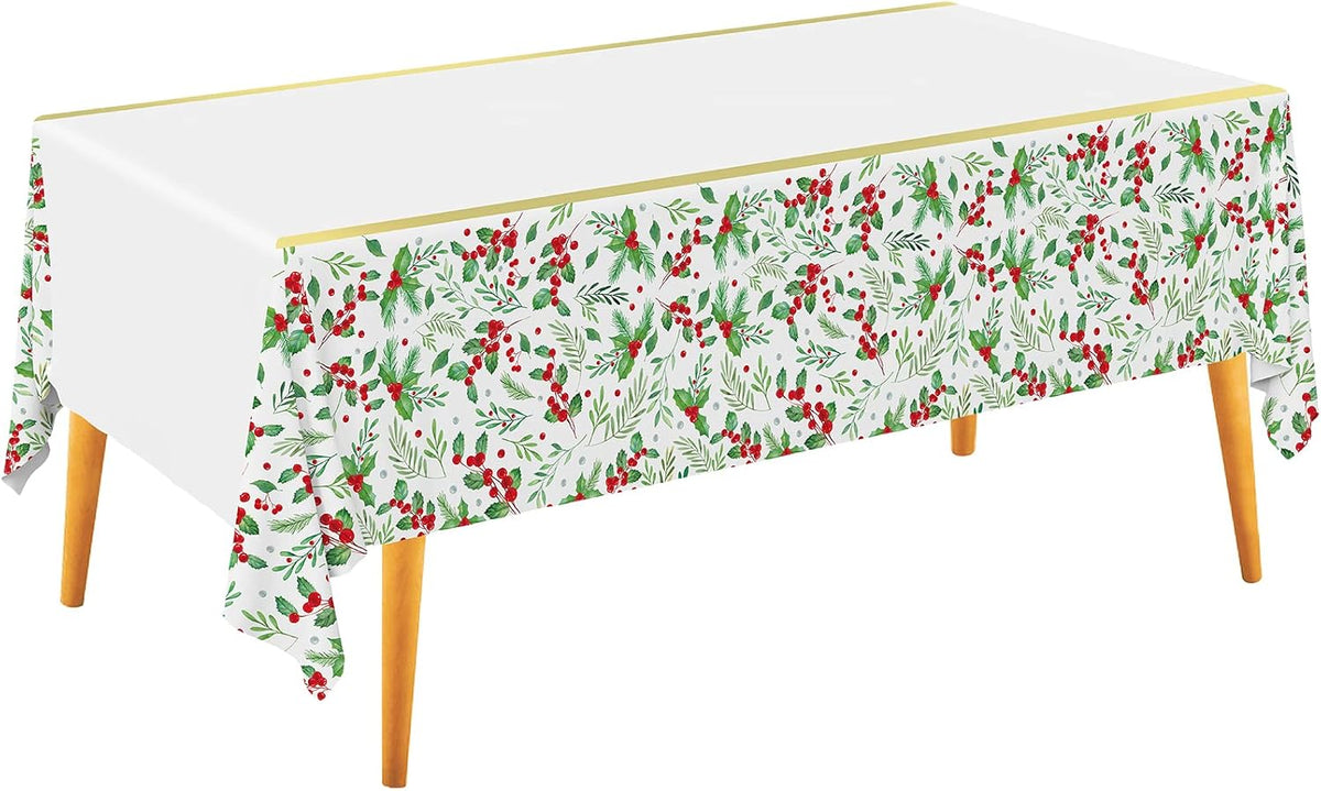 Fall Thanksgiving decorations, Disposable Tablecloth - Christmas Seasonal Holly