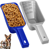 2 Cup Dog Food Scoop, Plastic Pet Food Scoop with Measuring Lines for Accurate Pet Food - Blue and Grey