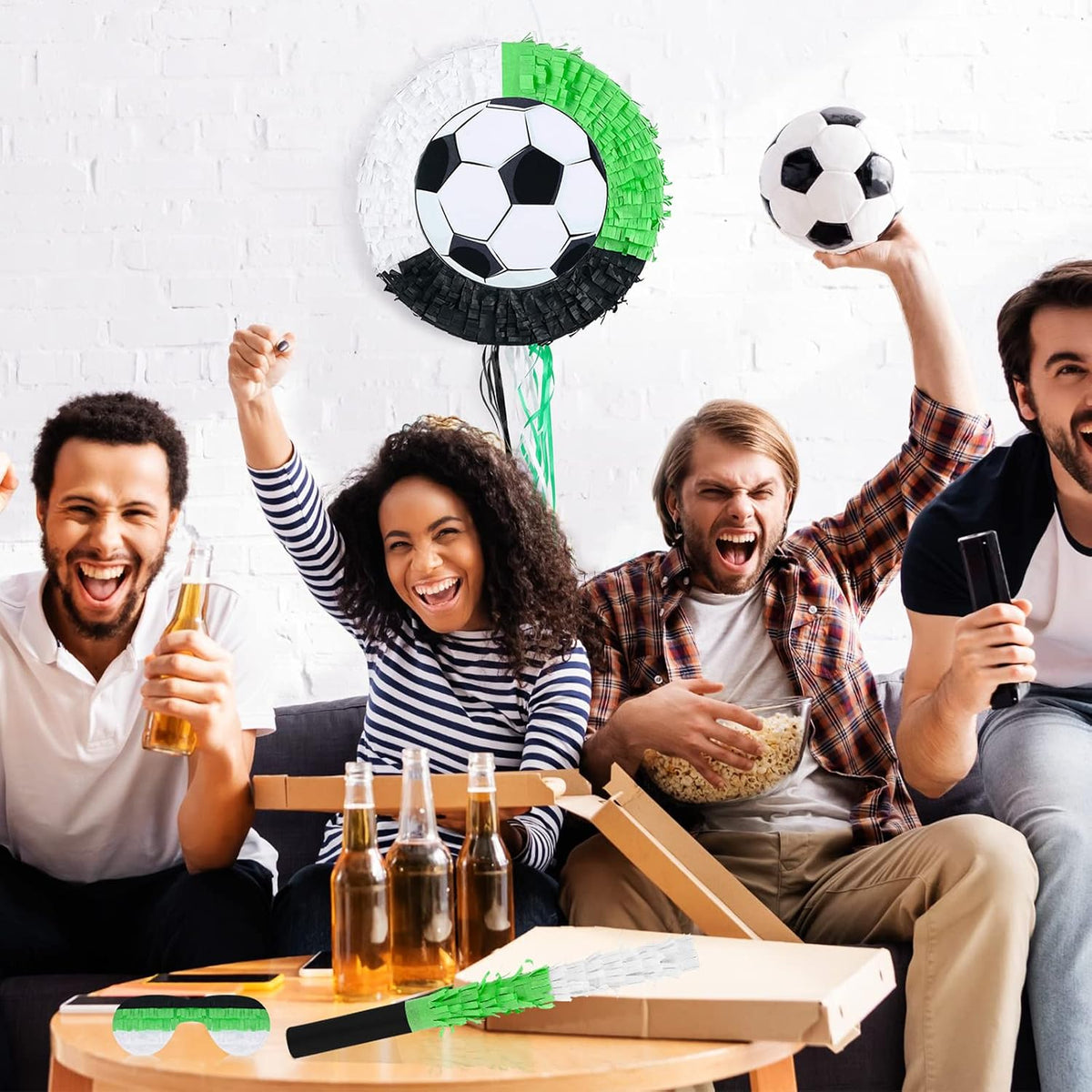 3 Pcs Soccer Ball Piñata with Blindfold Stick Soccer Birthday Party - Soccer - image 4