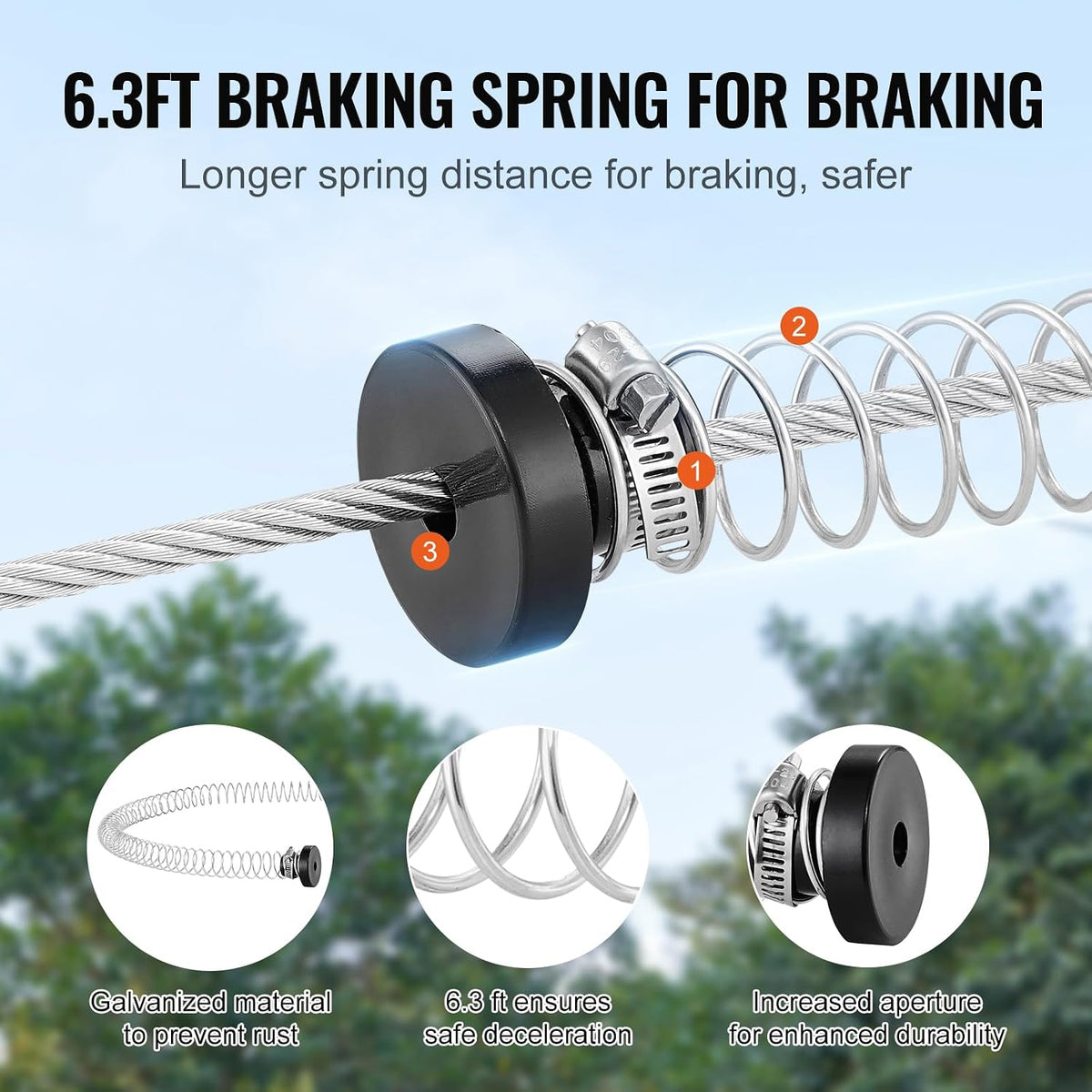VEVOR 60 ft backyard zipline kit with stainless steel spring brake and seat - view 4