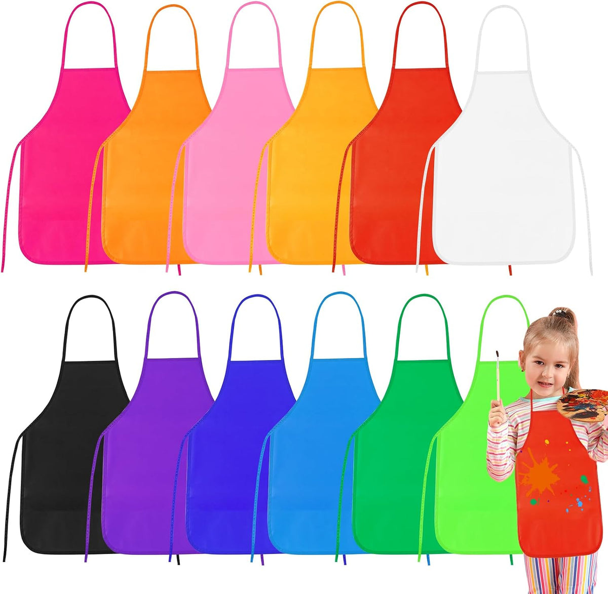 PLULON kids painting aprons in 12 bright colors with ties - view 5