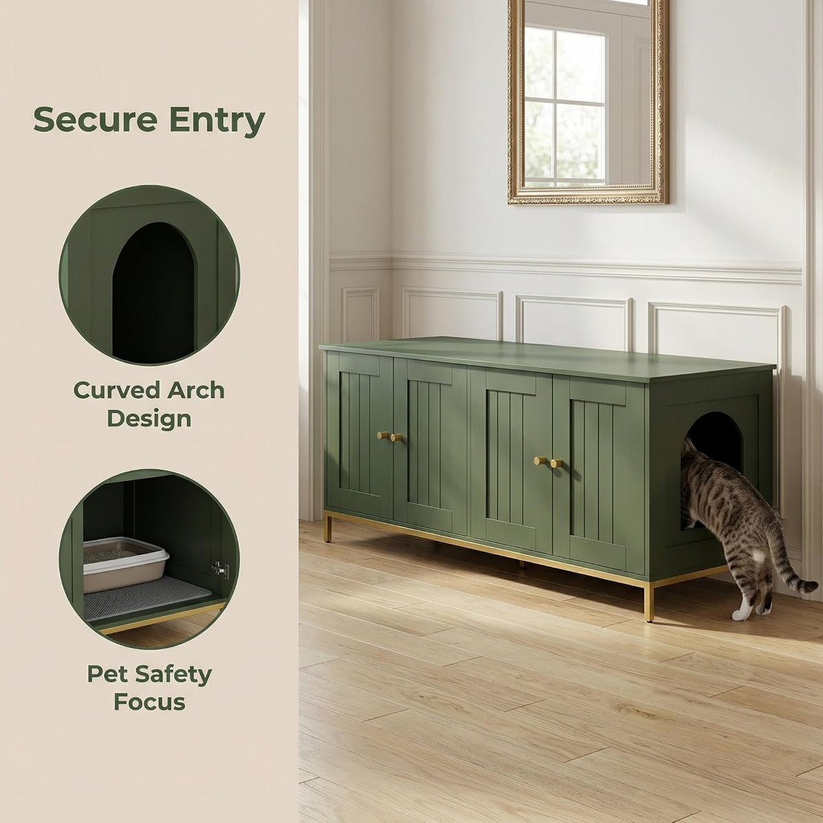 28.3" L Cat Litter Box Enclosure with Metal Frame - 47.2"L / Green - image 3