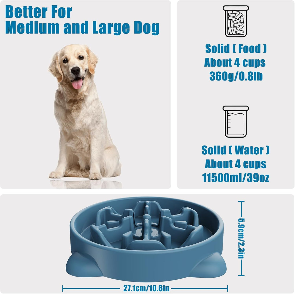 Slow Feeder Dog Bowls Small Breed - Blue / 4 Cup - image 2