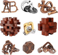 ActPo 9 piece brain teaser puzzles set with metal and wooden 3D puzzles