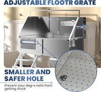 Professional 46" Dog Washing Station, Stainless Steel Dog Bathing Station, Height Adjustable Dog Wash Station, Storage Drawer, Upgrade Parts, Home, Commercial (Left Step)