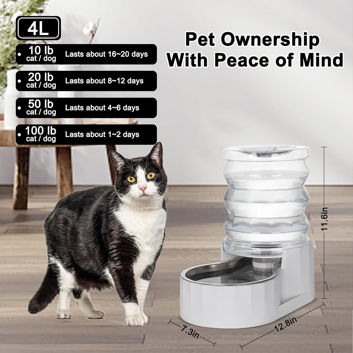 RIZZARI 8L Elevated Dog Water Dispenser: Gravity Waterer for Large - White / 4L without Filter - image 2
