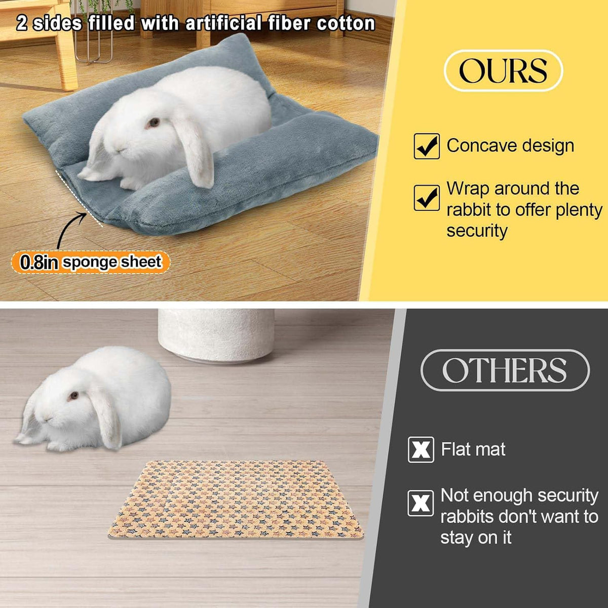 15.7" x 14" Bunny Bed for Rabbit Cage, Thickened & Soft – Daily Care for Small Pets - Gray / 13 x 14In - image 2