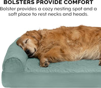 Furhaven Cooling Gel Dog Bed for Medium/Small Dogs w/ Removable Bolsters & Washable Cover, For Dogs Up to 35 lbs - Pinsonic Quilted Paw L Shaped Chaise - Iceberg Green, Medium