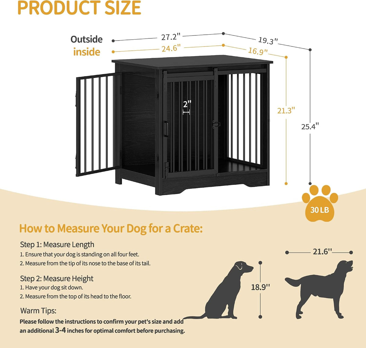 Hzuaneri 77.6 in Double Dog Crate Furniture - Black / 27.2"L x 19.3"W x 25.4"H - image 3