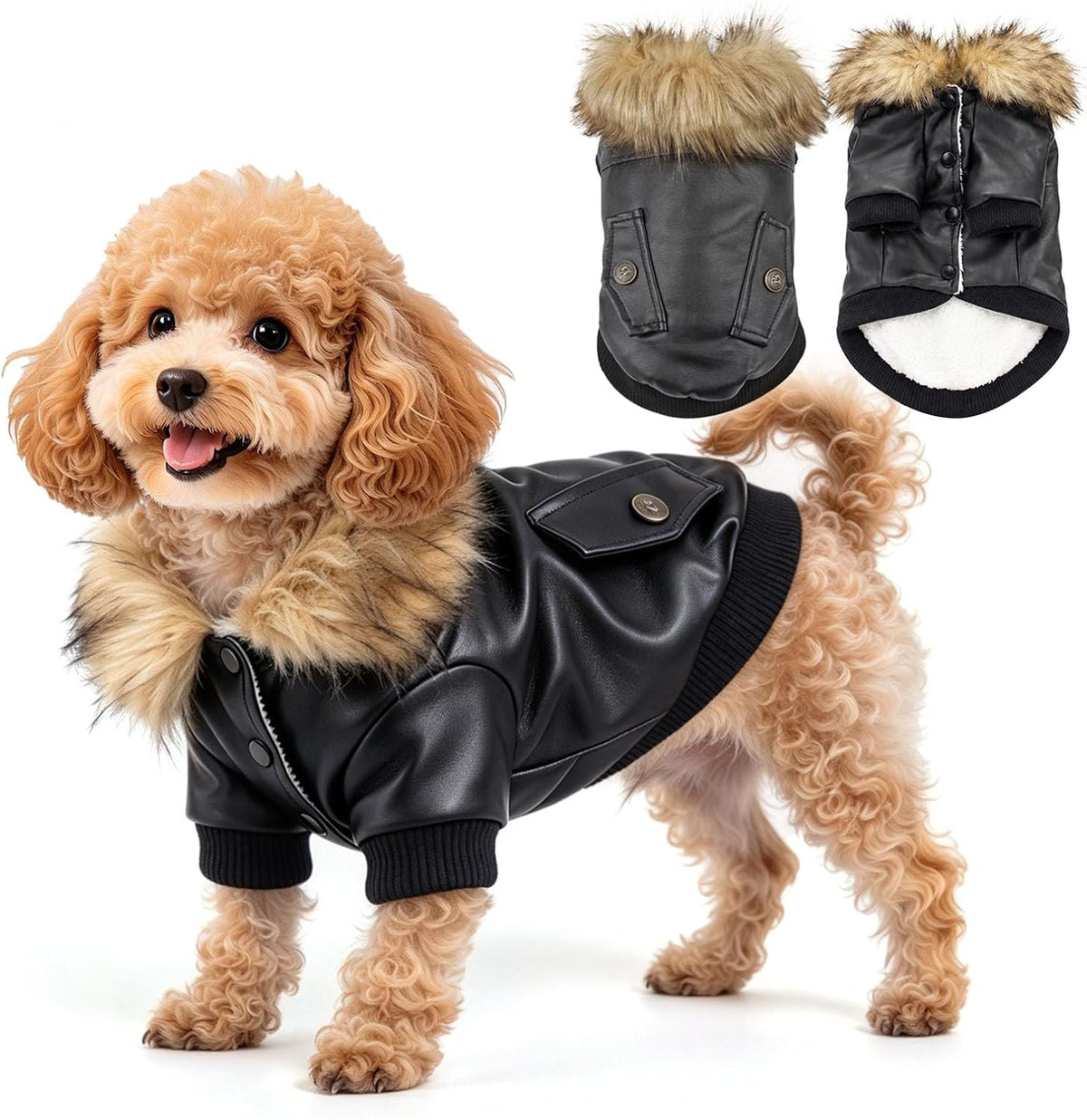 LESYPET Dog Leather Jacket for Small Dogs - Large / Black