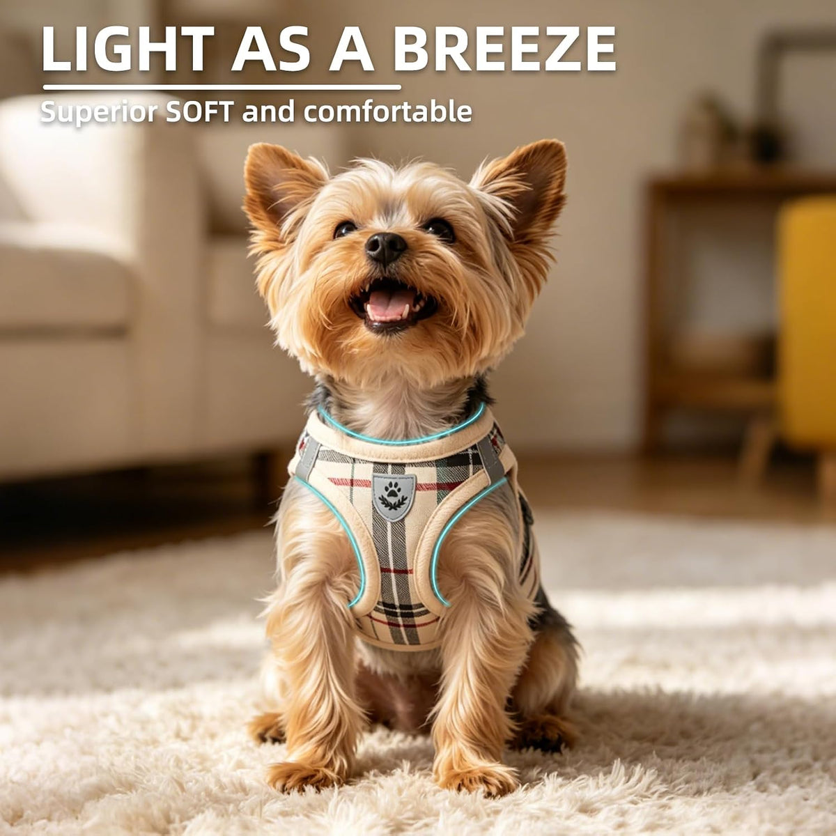 PUPTECK Dog Harness, Collar and Leash Set No Pull for Small Medium Sized – Essentials for Dogs - Beige / S (CHEST 14.5"-16") / Patterned Harness Collar and Leash Set - image 3
