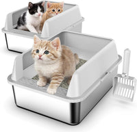Suzzipaws Stainless Steel Cat Litter Box with Lid for Kittens & Small - 2PK with 5" Deep / 2.0