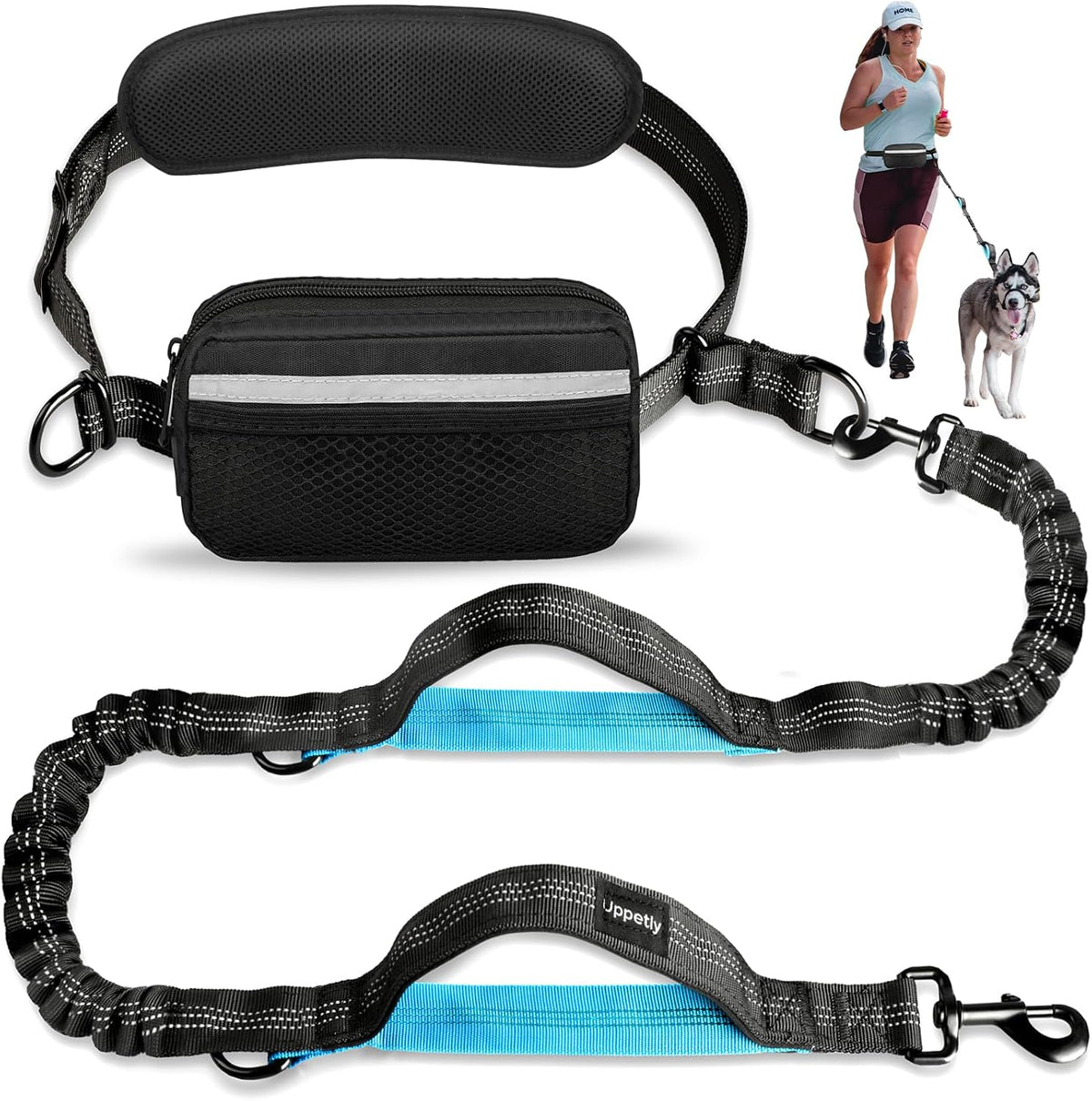 Uppetly Hands Free Dog Running Leash with Waist Belt - 1 dog/Blue / Large