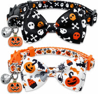2 Pack Halloween Cat Collars with Bells, Breakaway - Jack-O-Lantern/Skeleton Dance