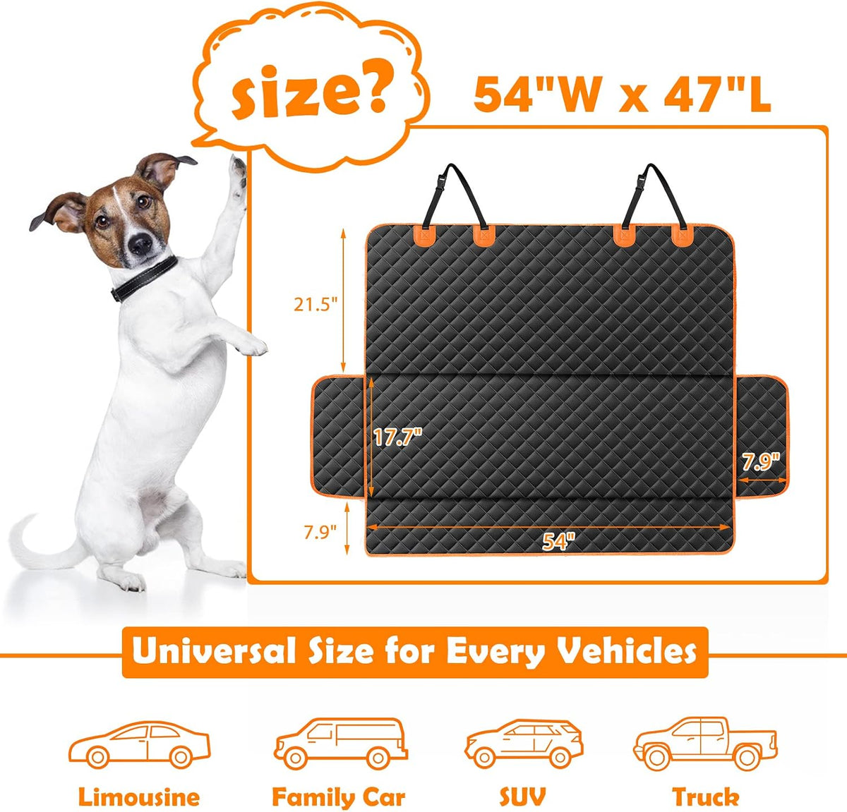 MIXJOY Dog Car Seat Cover - Black / 53"W x 47"L - image 2