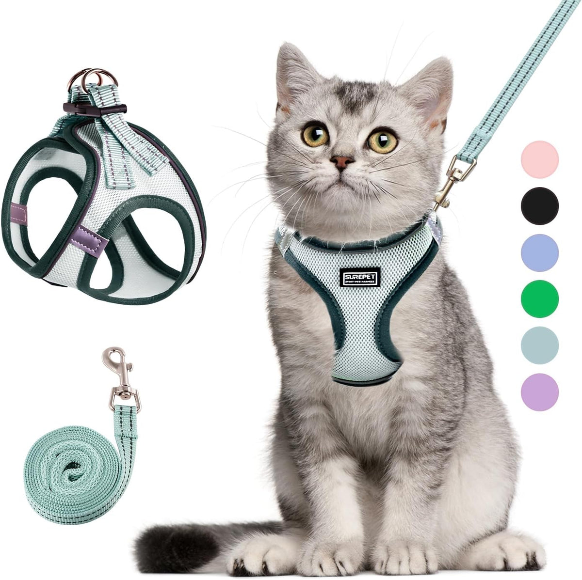 Cat Harness and Leash Set - XS (Chest:12''-13'') / Light Green