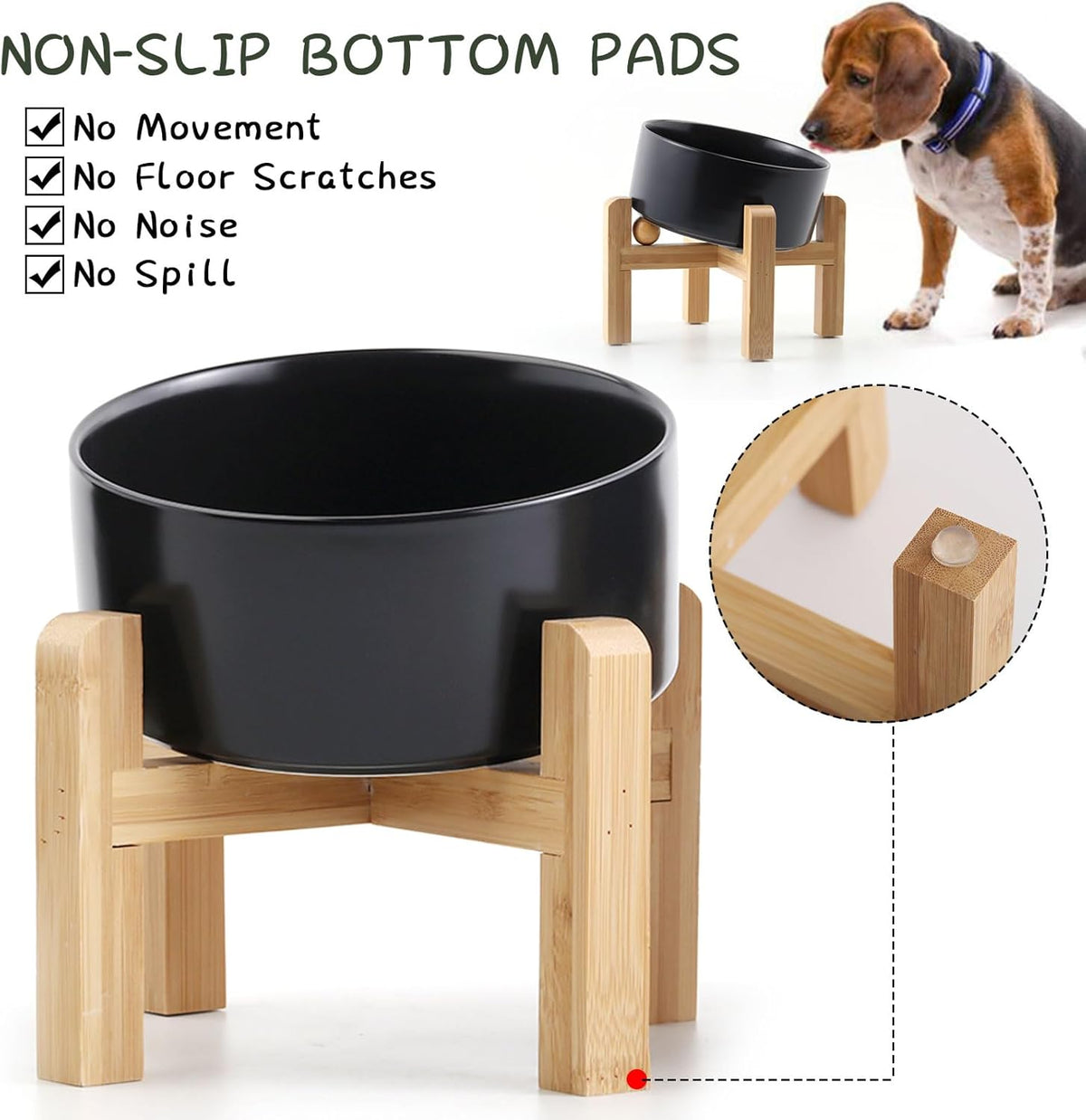 Black Raised/Elevated 15°Slanted Ceramic Dog Bowl for Small Breeds - Black / 3.6 CUPS - Medium Dog Bowls - image 3