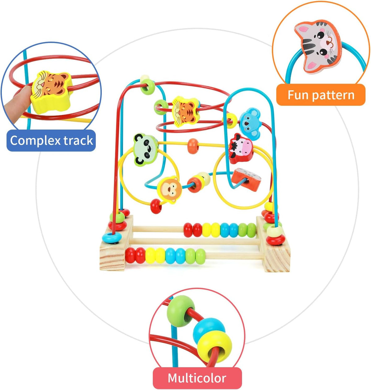 QZMTOY Bead Maze Toy for Toddlers Wooden Bead Toys Colorful Roller - image 2