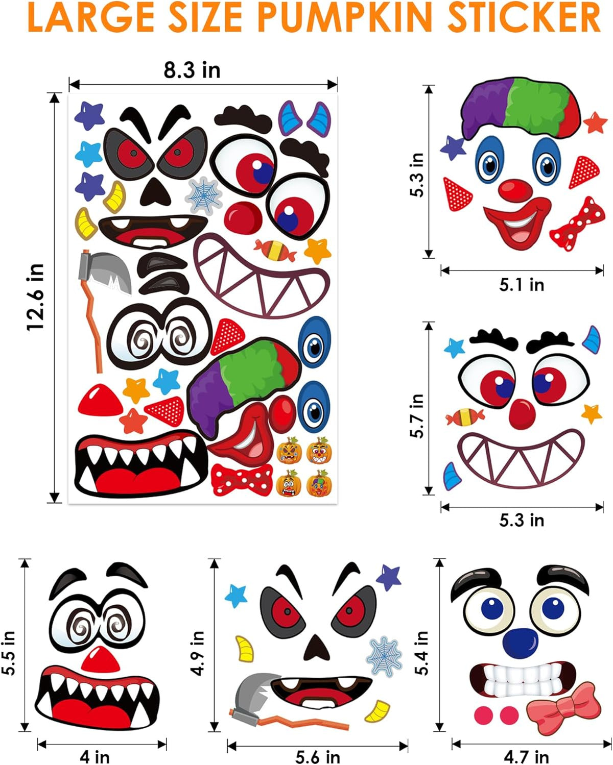 Aowplc Halloween pumpkin face stickers for kids, 32 small faces on vinyl sheets - view 11