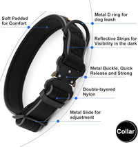 Plutus Pet Tactical Dog Collar, Reflective, Adjustable Heavy Duty Dog Collar, Soft Padded and Comfortable, for Small Medium and Large Dogs (Black, L)