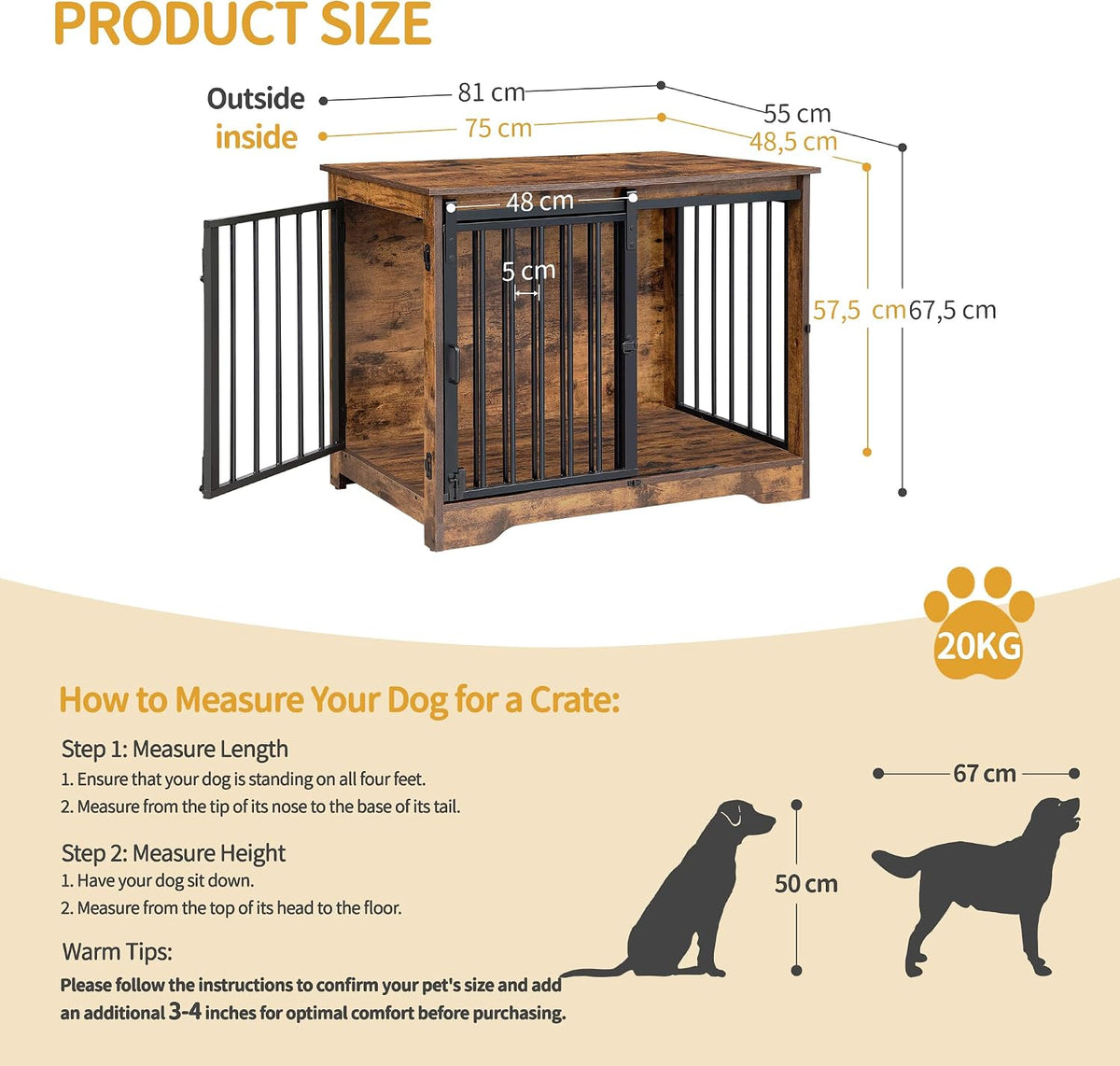 Hzuaneri 77.6 in Double Dog Crate Furniture - Rustic Brown / 31.9"L x 21.7"W x 26.6"H - image 2