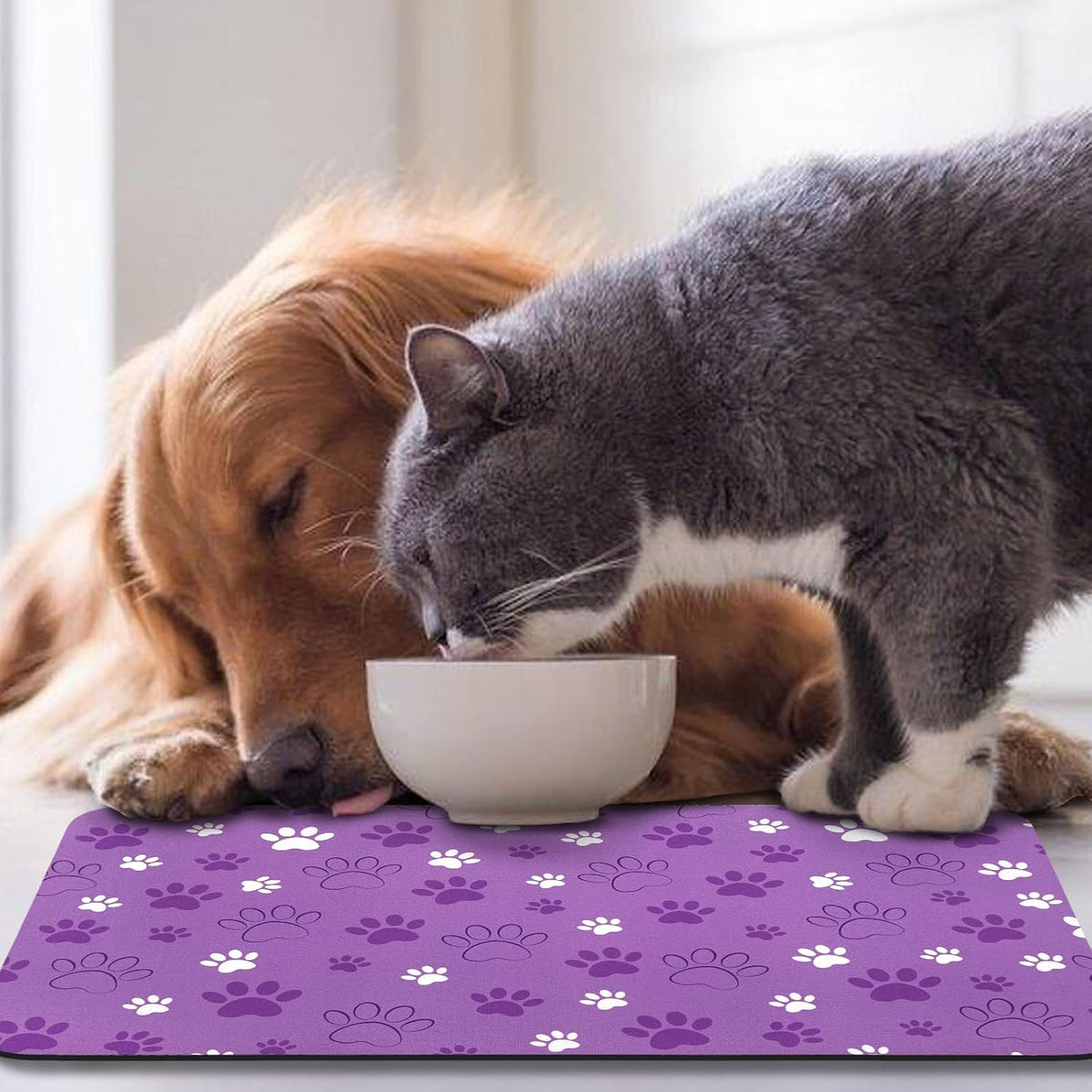Dog Food Mat, Absorbent Water Bowl Mats Cat Pet Feeding Placemats Pink 20 * 12 inch – Essentials for Dogs - LightPurple / 20"L x 12"W - image 4