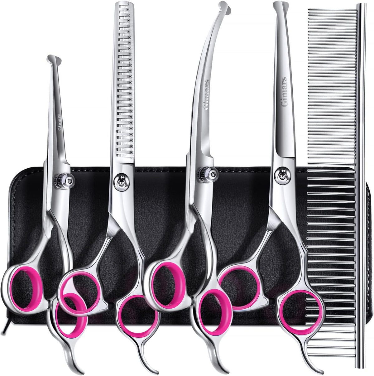 Gimars Titanium Coated Professional 6 in 1 4CR Stainless Steel Dog - Pink 6 in 1