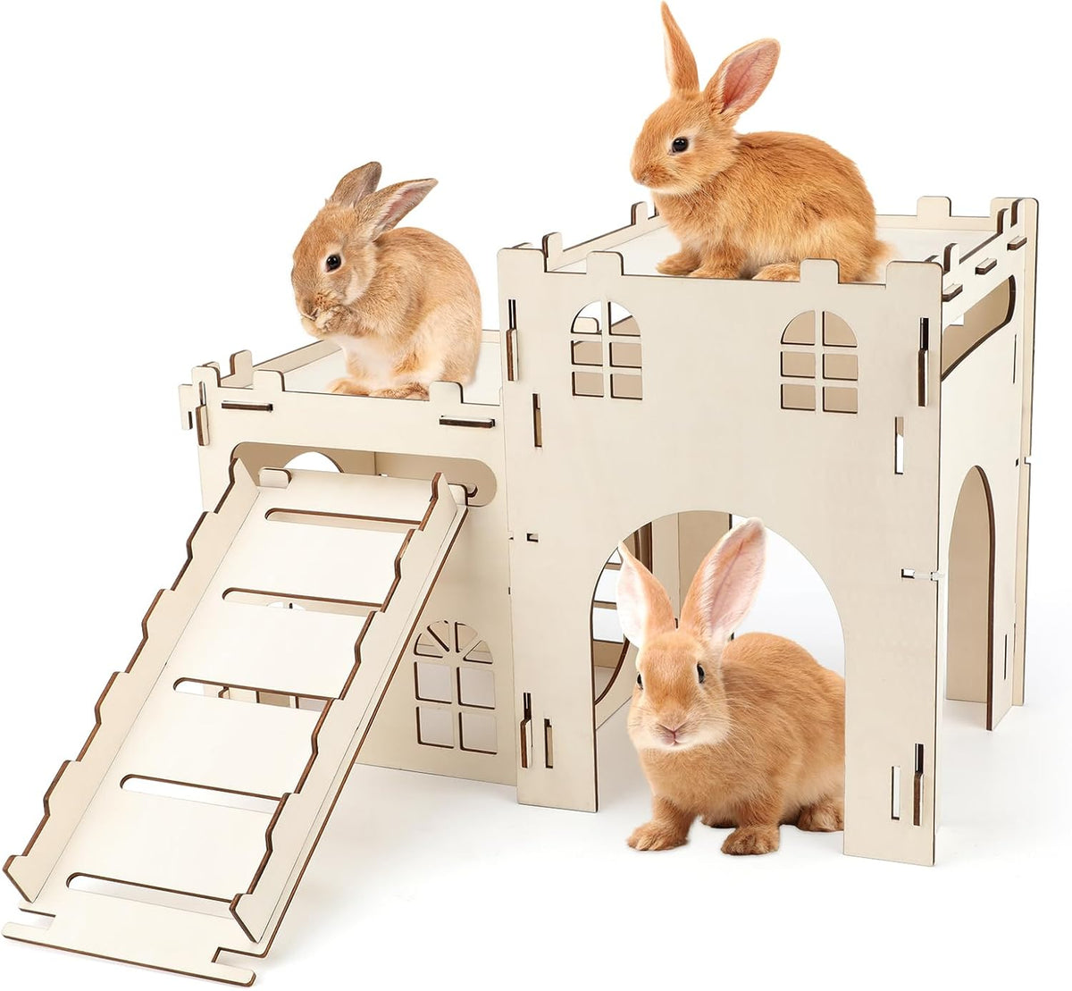 Large Wooden Bunny Hideout - 2 House and 1 Ladder