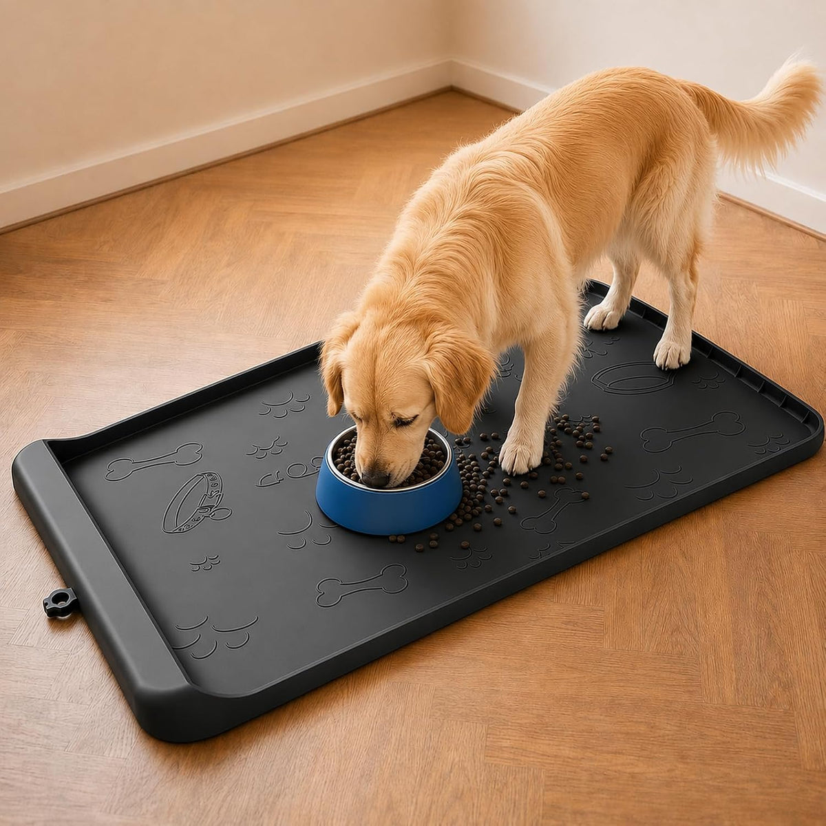 Dog Food Mat 36"x24" - Silicone Dog Mat for Food and Water Large Pet Feeding Mats with Residue - Black / 36"L x 24"W