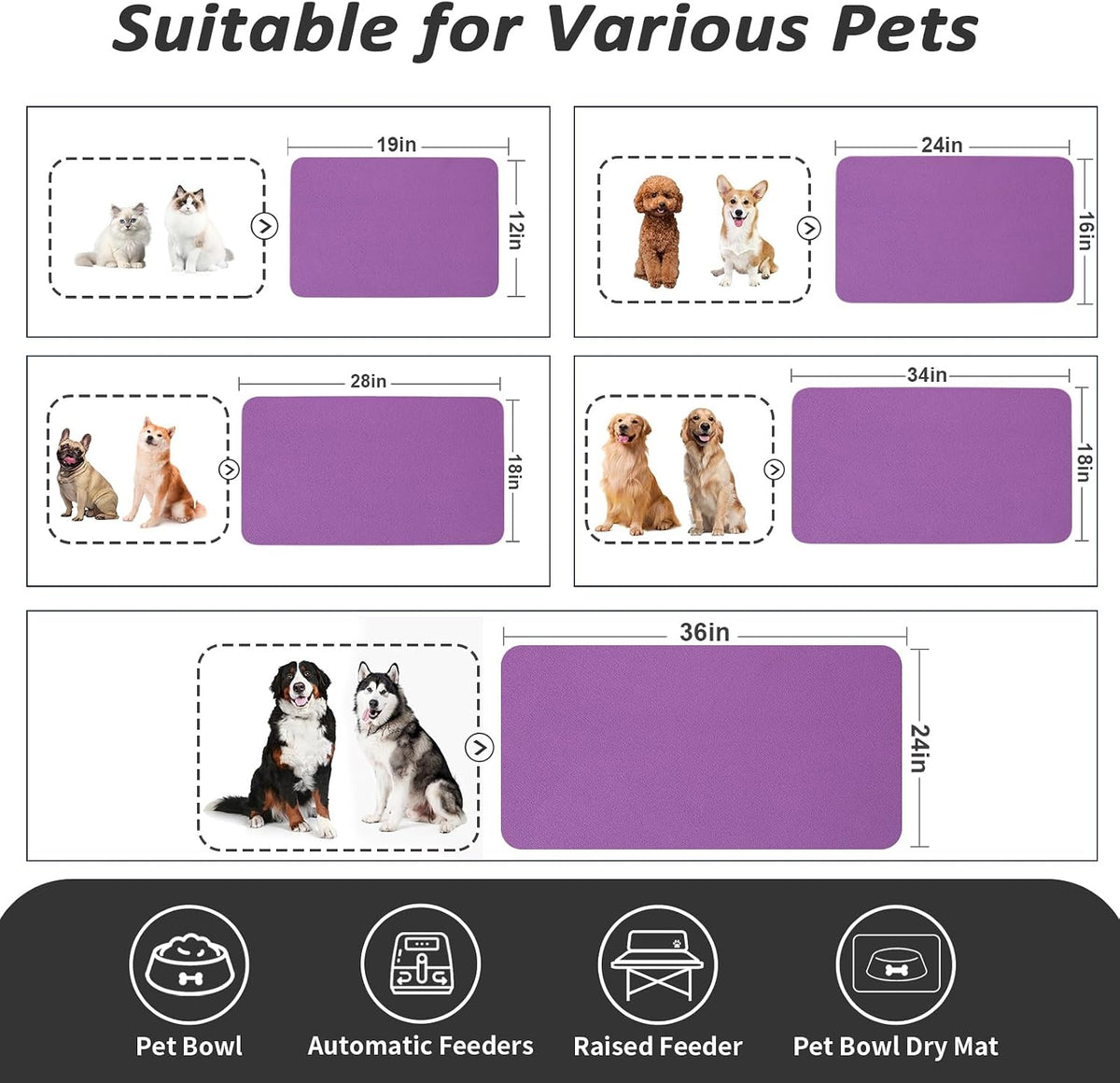 HotLive Dog Food Mat, Absorbent Cat Mat for Food and Water - Purple / 34"L x 18"W - image 4