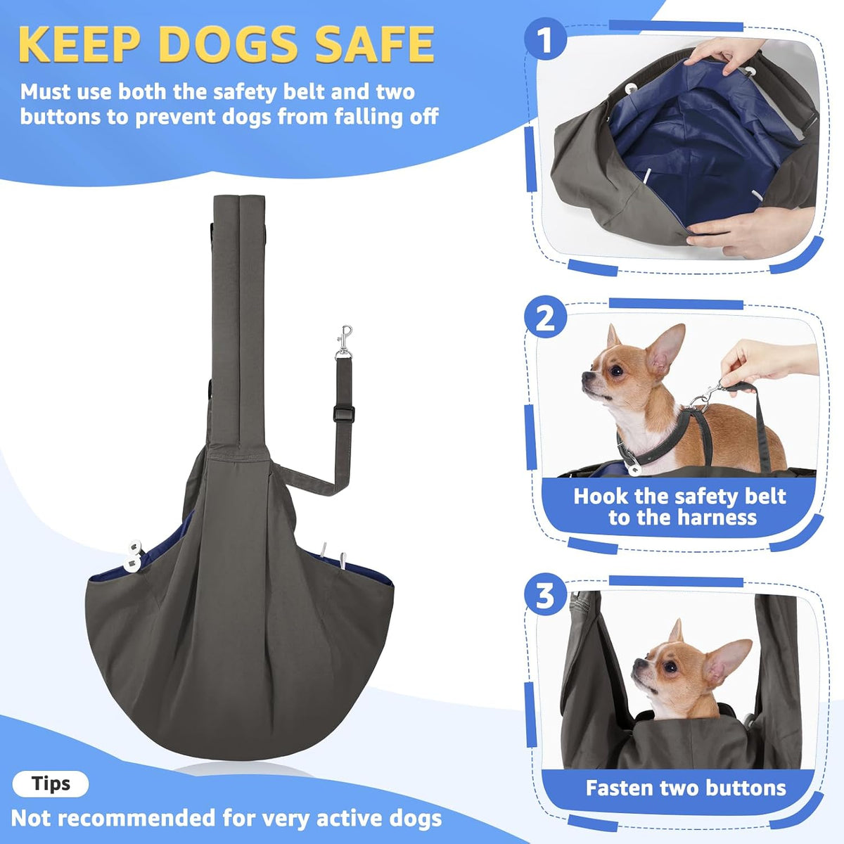 SlowTon Dog Carrier Sling - A-Grey Cotton Fabric / For Pets 12-16lbs - image 4