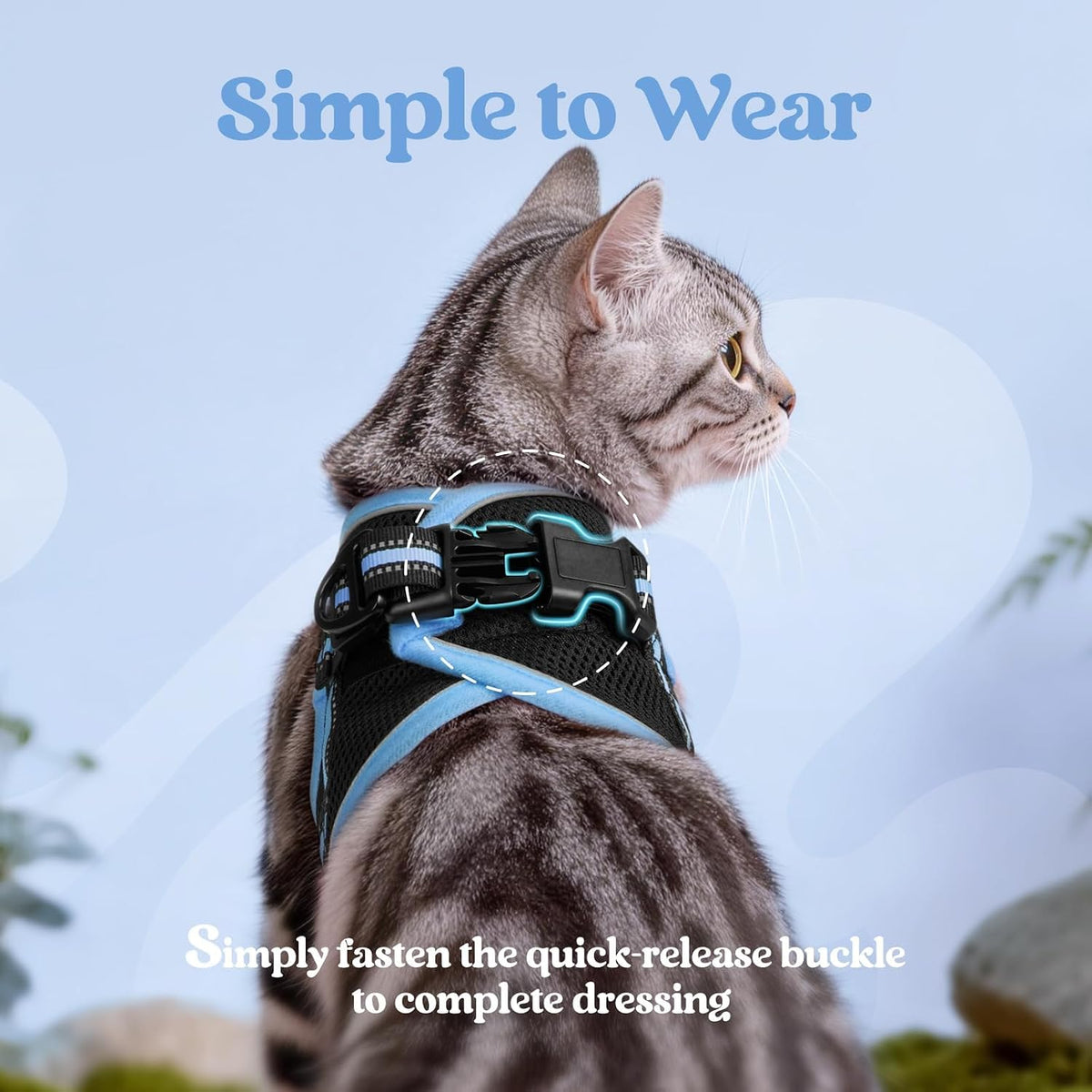 rabbitgoo Cat Harness and Leash Set, Step-in Soft Vest - M / Black & Light Blue - image 2