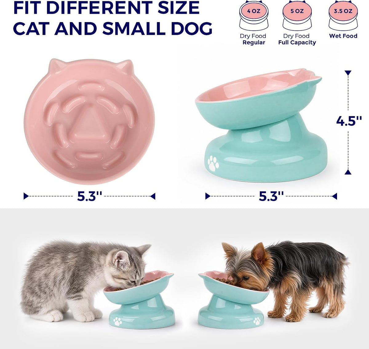 Y YHY Ceramic Cat Slow Feeder - PinkGreen / 6 inches - image 2