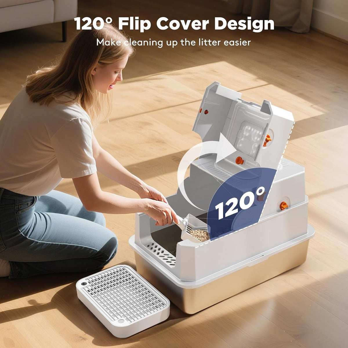 FURTIME Stainless Steel Litter Box with Lid - X-large / Silver - image 2