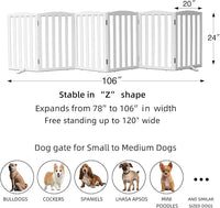 ZJSF Foldable Freestanding Indoor Dog Gate for House Wood White Long Pet Gates Dog Fence for Stairs Puppy Gates for Hallways,Pet Fence, Puppy Gate,Support Feet Included 24 "Height-6 Panels