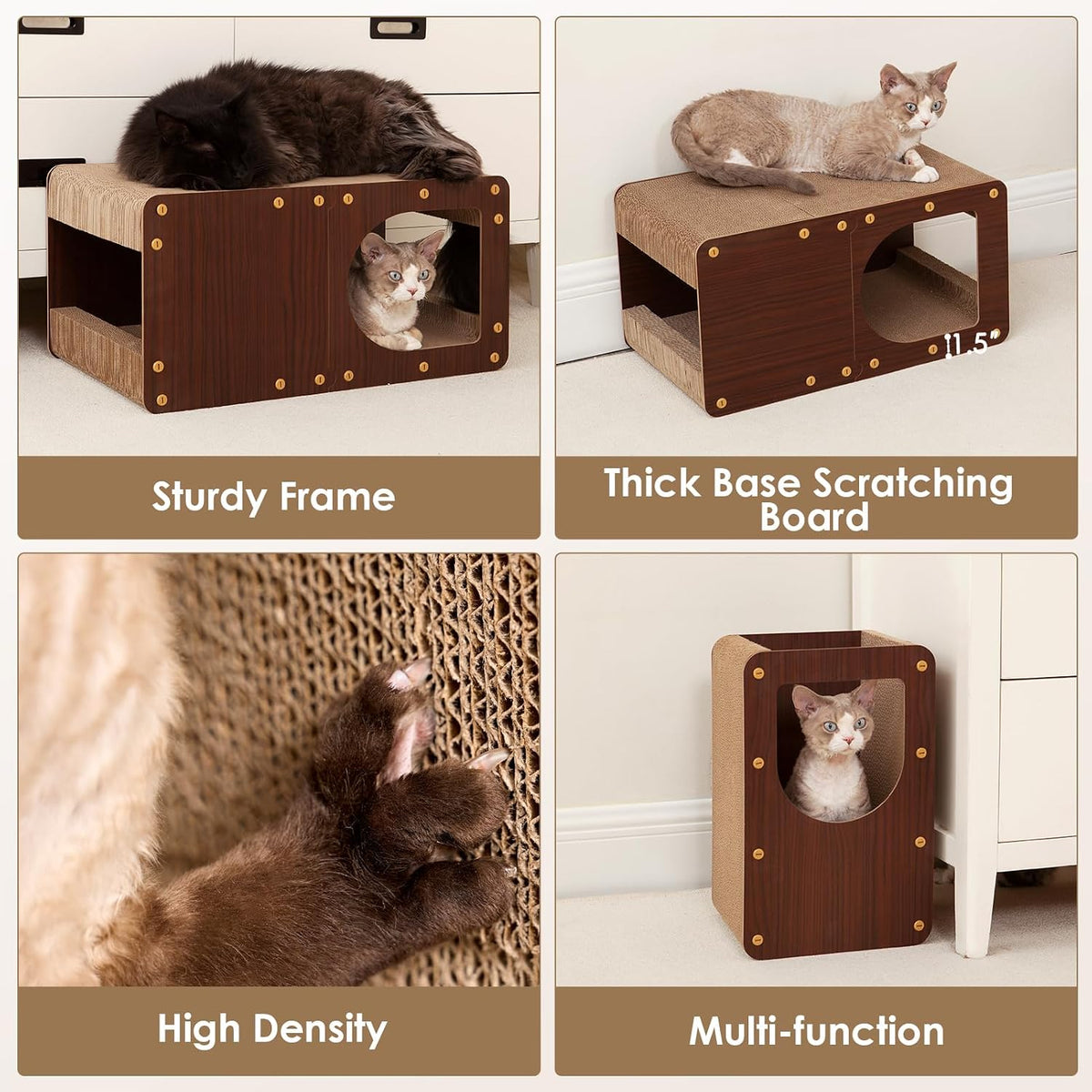 EHEYCIGA Cardboard Cat Scratcher House - 20x11.5x10.5inch / Dark Brown - image 4