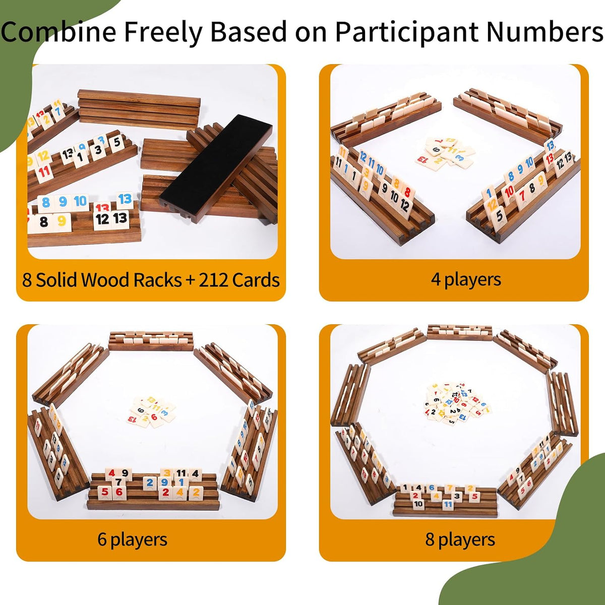 Wahartoly rummy cube tile game with 160 tiles and 6 wooden pine racks - view 4