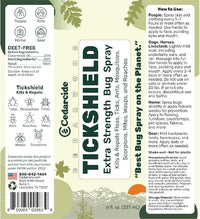Cedarcide Extra- Strength Tickshield | Deep Woods Cedar Oil Tick & Mosquito Repellent Spray Kills & Repels Ticks, Fleas, Chiggers and Mosquitoes| For People & Pets | Natural Essential Oils | 4 Oz
