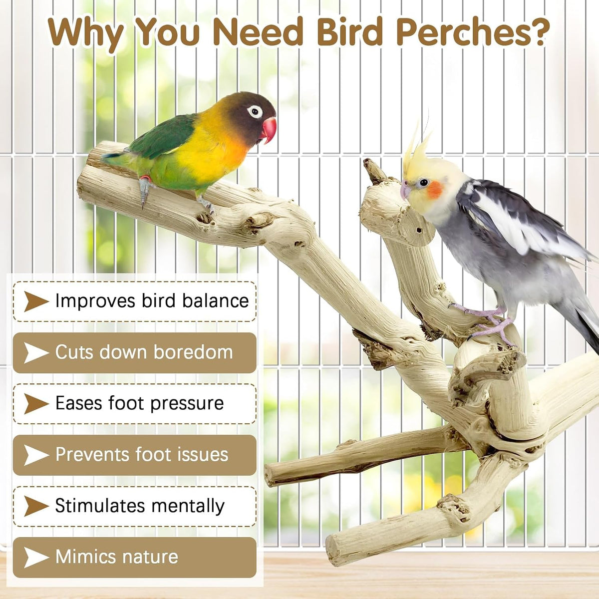 Natural Parrot Perch Bird Stand Pole Wild Grape Stick Paw Grinding - Wood-Finish Grape Stick 1PCS - image 4