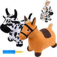 EKEPE inflatable bouncy hopper cow and horse with plush covers and hand pump