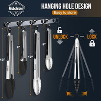 4 Pack Tongs For Cooking, Heat Resistant 600 Degrees 9",12" Stainless Steel Locking Metal Tong & 9",12" Kitchen Tongs with Silicone Tips, Non-Slip Food Silicone Tong, Heavy Duty, Non-Stick
