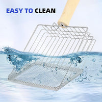 Litter Scooper, Metal Litter Scoop, Pooper Scooper with Wooden Handle, Cat Litter Scoop, Metal Scooper & Speed Sifter Deep Shovel Scoop Filter,Kitten Pooper Lifter for Litter Box