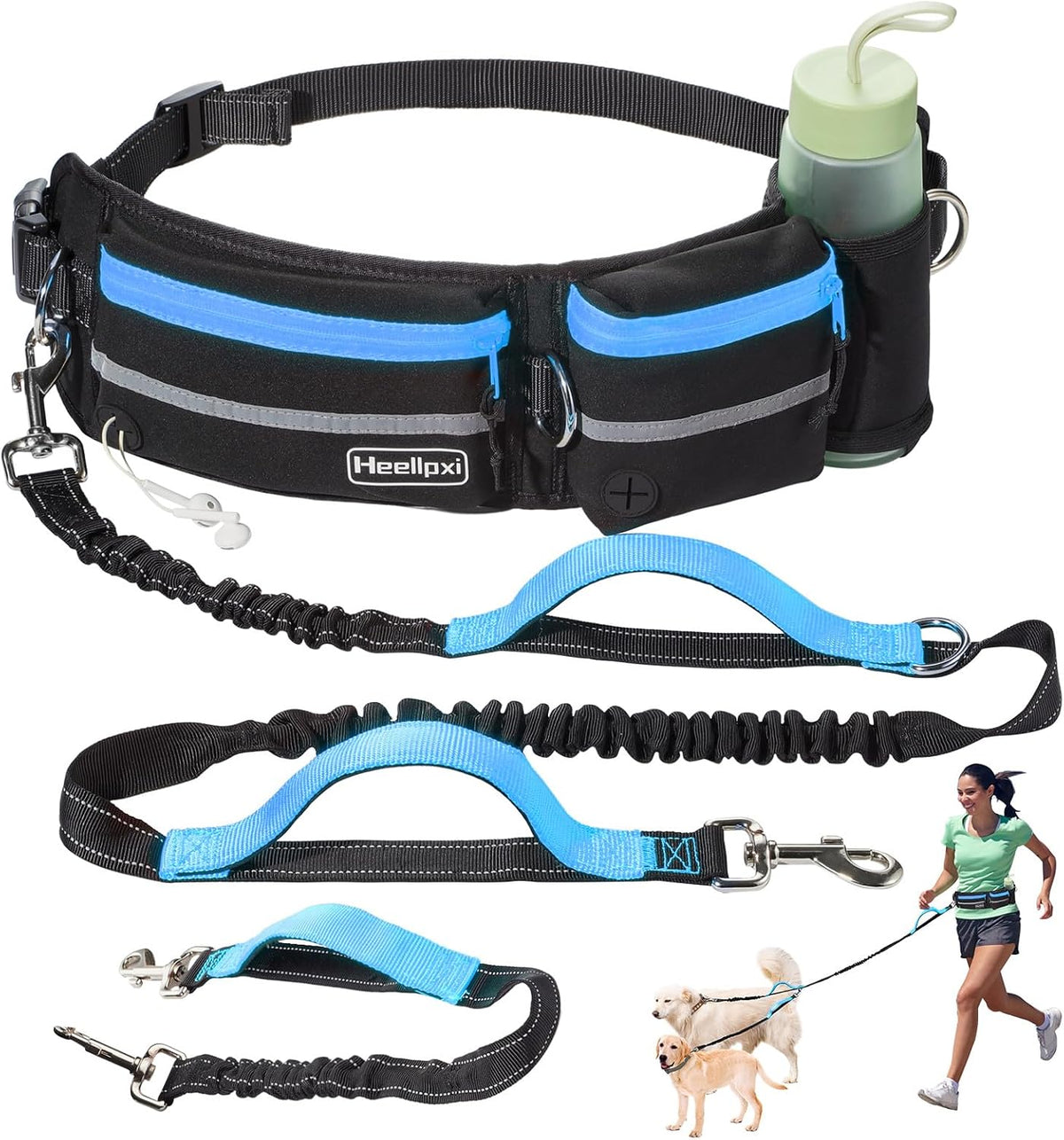 Hands-Free Dog Leash with Pouch - Blue