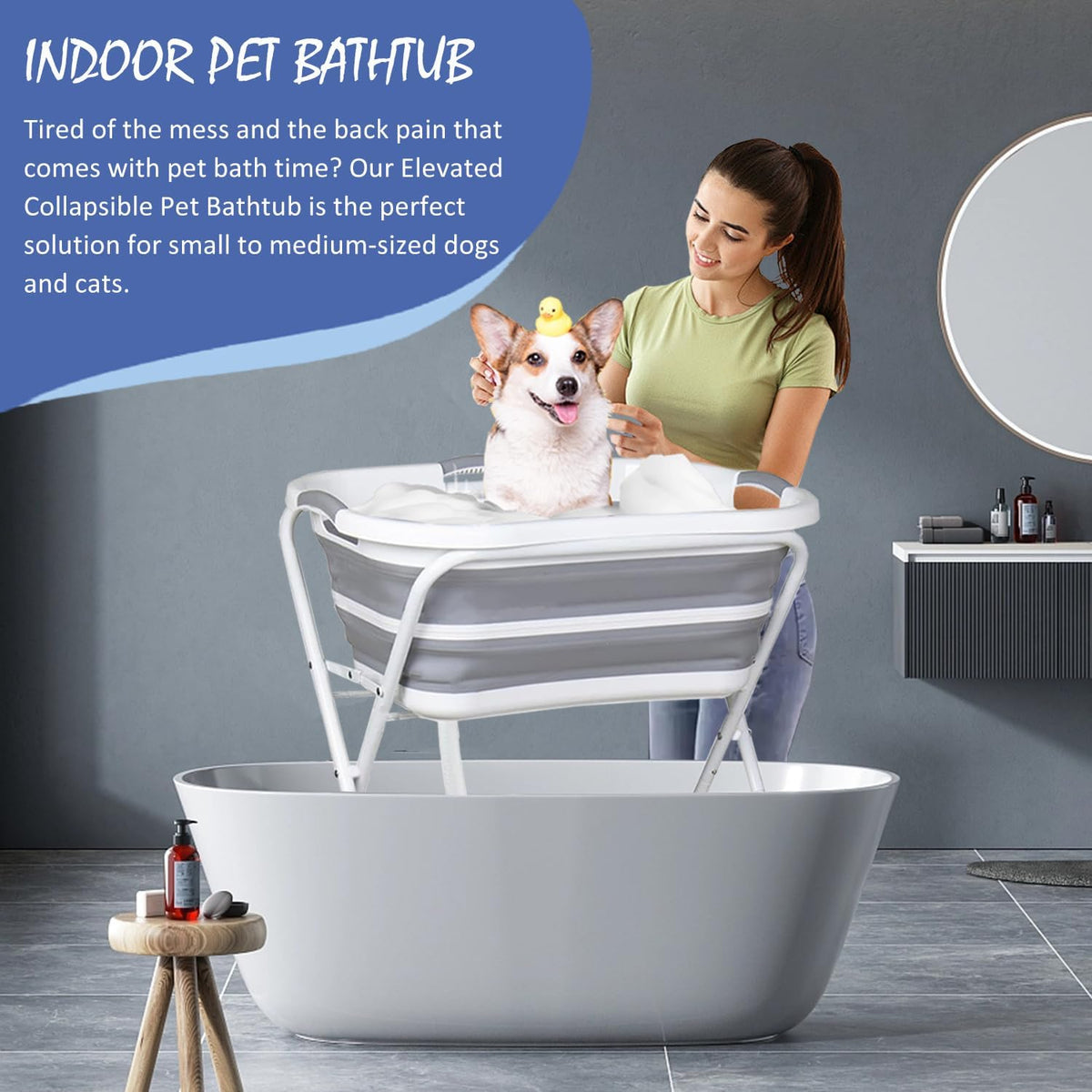 Portable Dog Bath Tub and Dog Washing Station - grayish white - Upgraded version with brush / Upgrade Kit - image 3