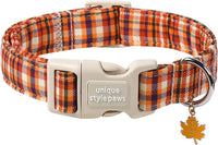Dog Collar With Metal Buckle, Red Rose Flower Gift for Small - Colorful Orange Grid / L