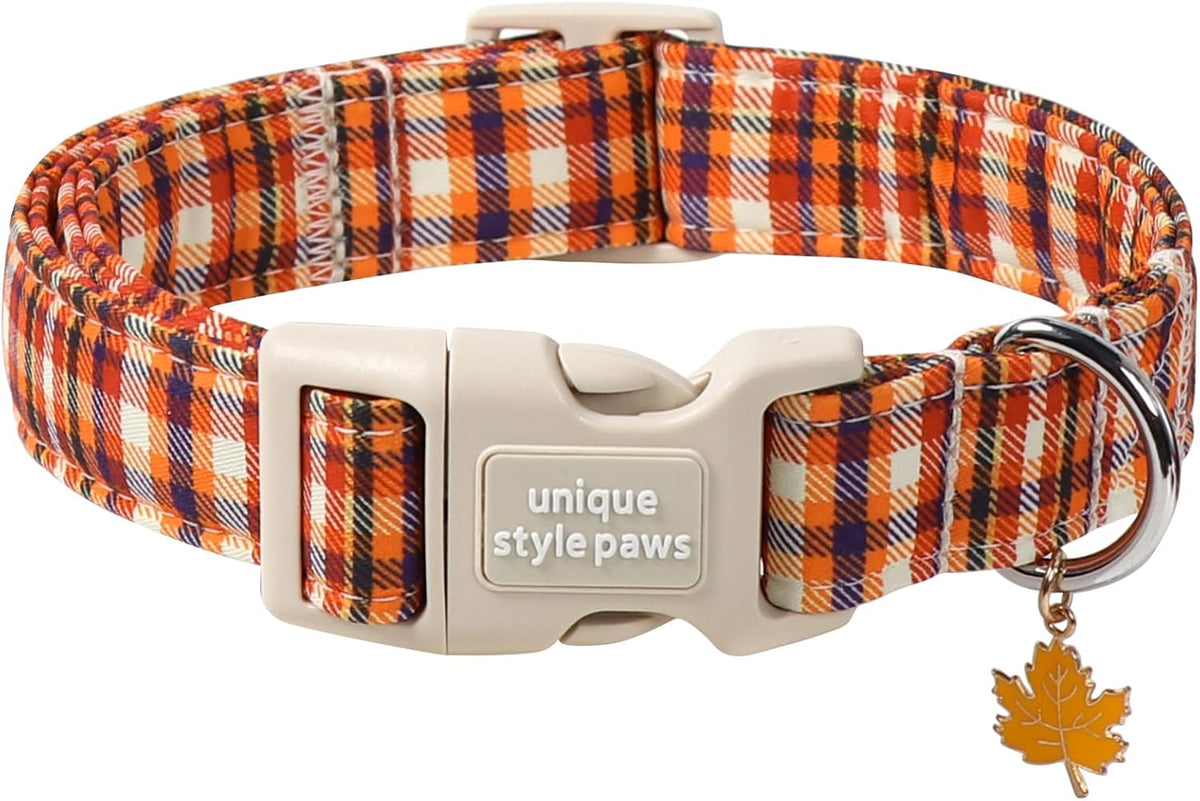 Dog Collar With Metal Buckle, Red Rose Flower Gift for Small - Colorful Orange Grid / L