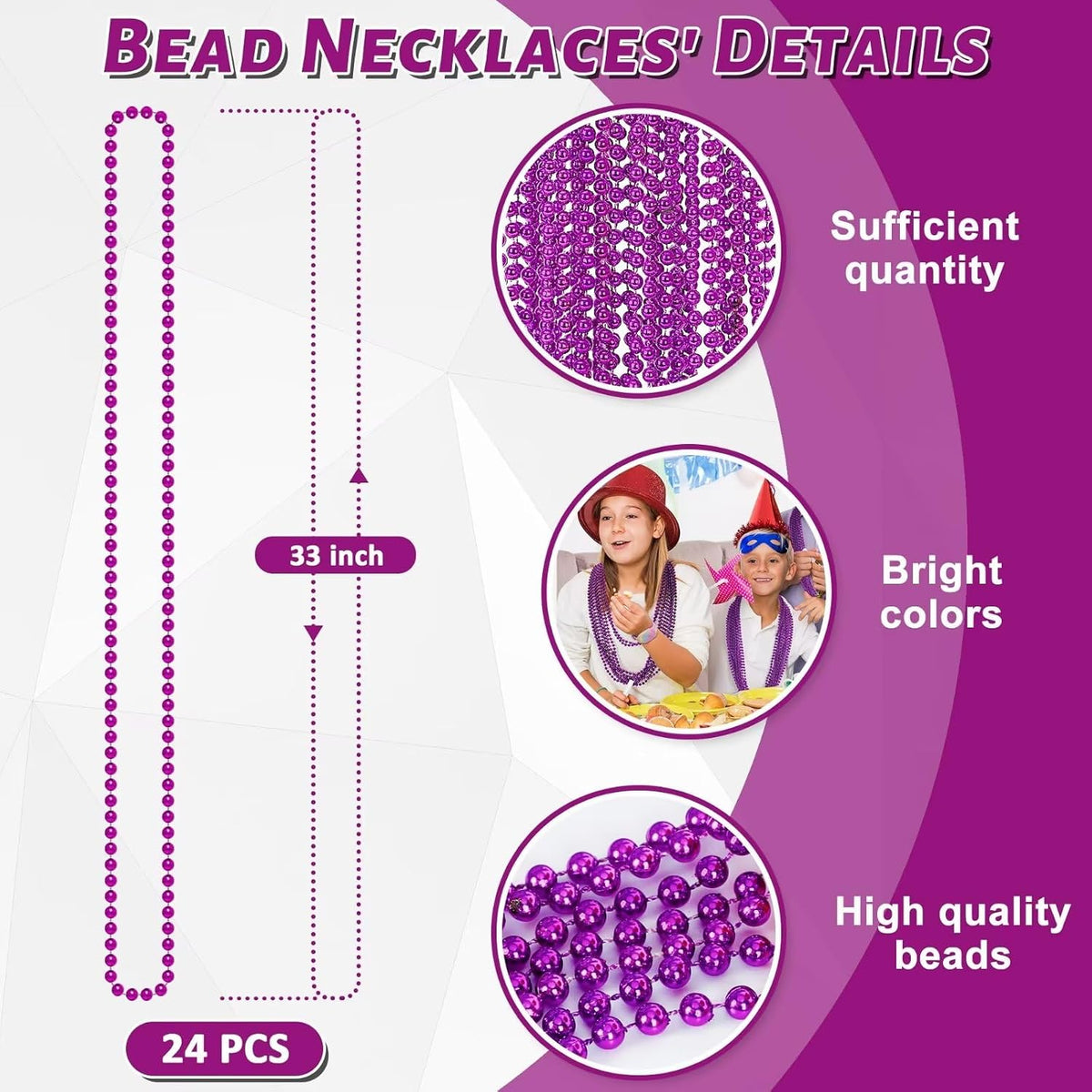 EOBOH 12PCS Mardi Gras Beads, Gold Beaded Necklace Stuff Set - Purple / 144 - image 2