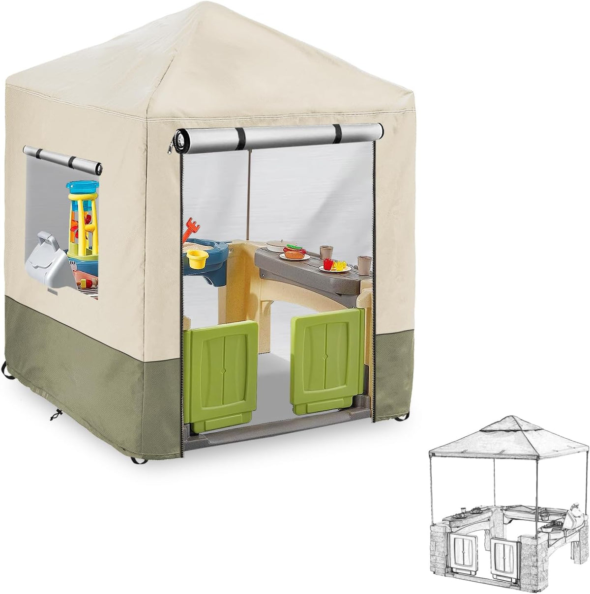 Hadisi black 600D waterproof outdoor kids playhouse cover with zippered front door